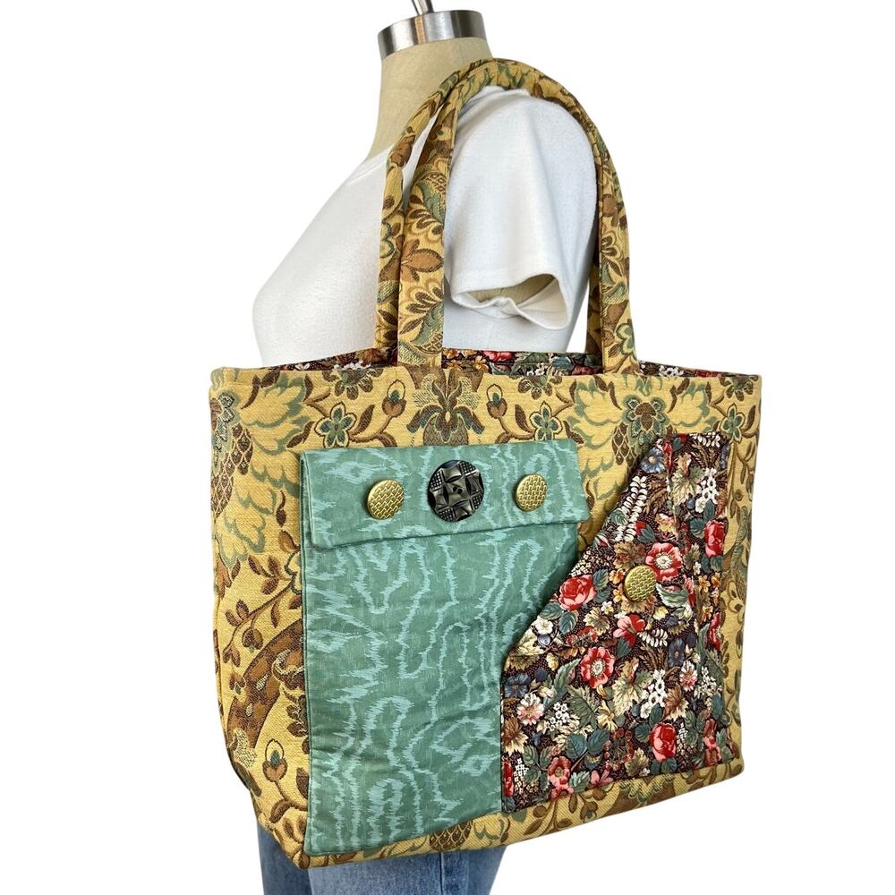 Handmade Multicolored Floral Printed Large Crafting Tote Bag